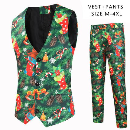 Men's Christmas Printed Vest Suit #2TZMK629 - Suits | Multicolour / M