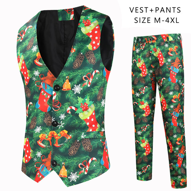 Men's Christmas Printed Vest Suit #2TZMK629 - Suits | Multicolour / M