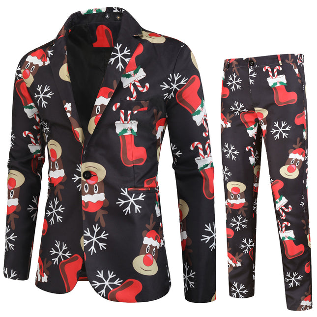 Men's Stylish Christmas Print Suit #2TZ25 - Suits | Multicolour / M