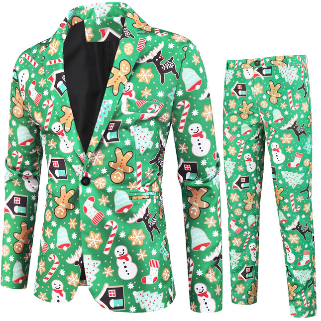 Men's Christmas Bold Print Suit #2TZ31 - Suits | Green / M