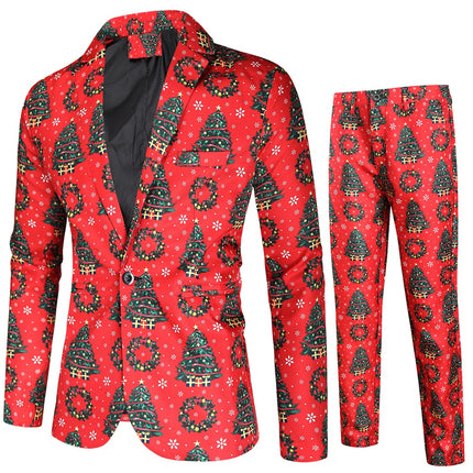 Men's Christmas Print Suit #2TZ35 - Suits | Red / M