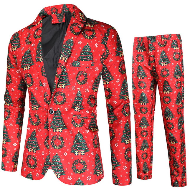 Men's Christmas Print Suit #2TZ35 - Suits | Red / M