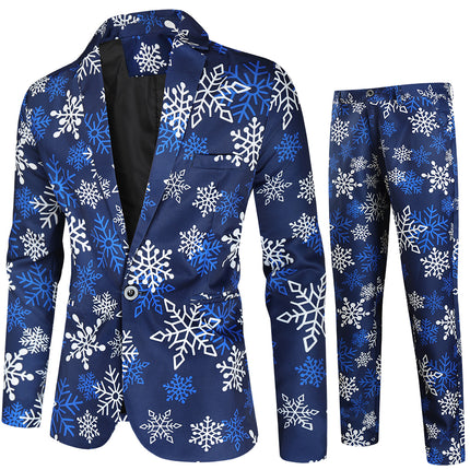 Men's Snowflake Print Suit #2TZ36 - Suits | Blue / M