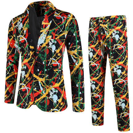 Men's Graffiti Paint Splash Suit Set | Bold Artistic Party Blazer & Pants - Suits | Black / M