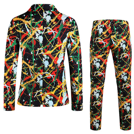 Men's Graffiti Paint Splash Suit Set | Bold Artistic Party Blazer & Pants - Suits | White / M