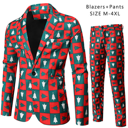 Men's Christmas Plaid Printed Suit #2TZ43 - Suits | Multicolour / M