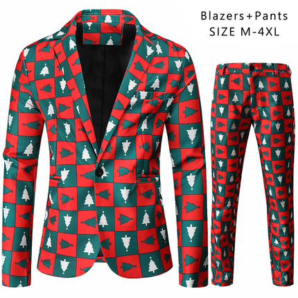 Men's Christmas Plaid Printed Suit #2TZ43 - Suits | Multicolour / M