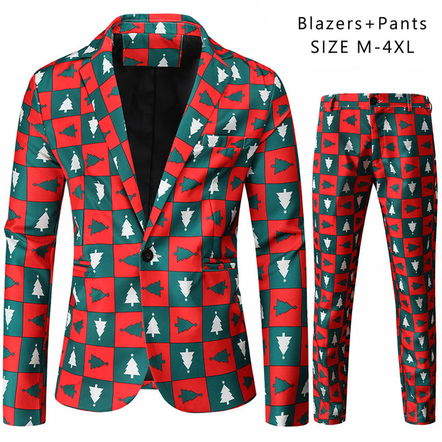 Men's Christmas Plaid Printed Suit #2TZ43 - Suits | Multicolour / M