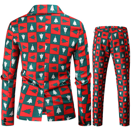 Men's Christmas Plaid Printed Suit #2TZ43 - Suits | Multicolour / M