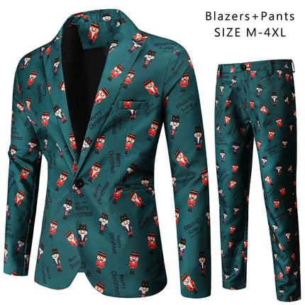 Men's Vintage Print Suit #2TZ44 - Suits | Olive Green / M
