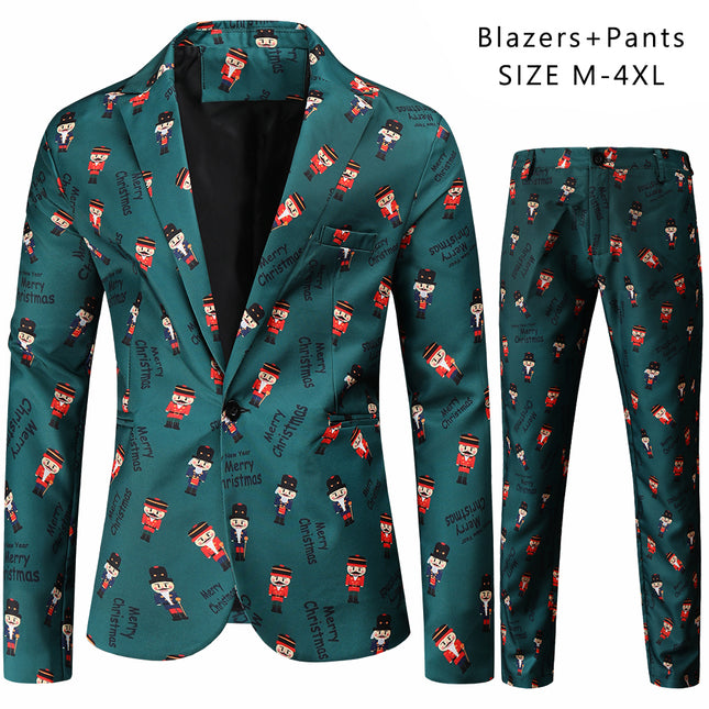 Men's Vintage Print Suit #2TZ44 - Suits | Olive Green / M
