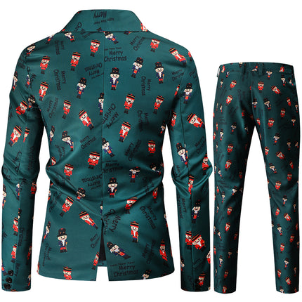 Men's Vintage Print Suit #2TZ44 - Suits | Olive Green / M