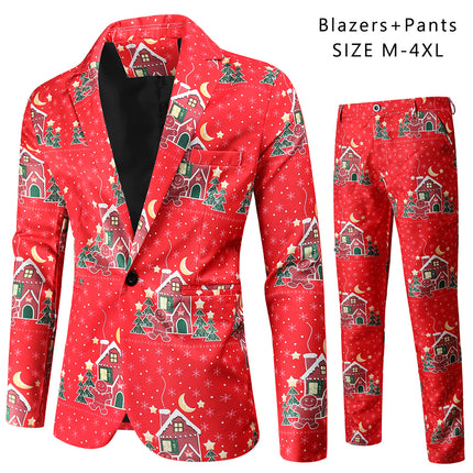Men's Christmas Printed Suit #2TZ48 - Suits | Burgundy / M