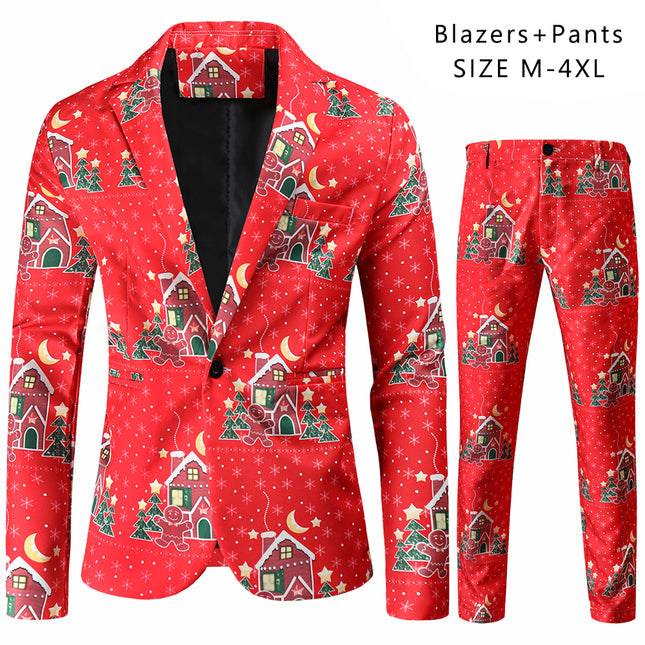 Men's Christmas Printed Suit #2TZ48 - Suits | Burgundy / M