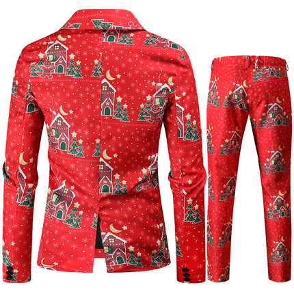 Men's Christmas Printed Suit #2TZ48 - Suits | Burgundy / M