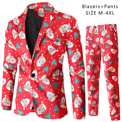 Men's Christmas Printed Suit #2TZ54 - Suits | Burgundy / M