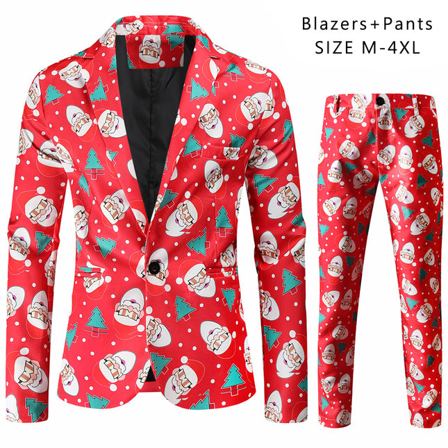 Men's Christmas Printed Suit #2TZ54 - Suits | Burgundy / M