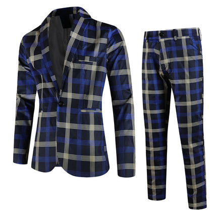 Men's Classic Plaid Suit #2TZ6021 - Suits | Blue Plaid / M