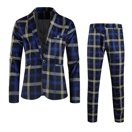 Men's Classic Plaid Suit #2TZ6021 - Suits | Blue Plaid / M