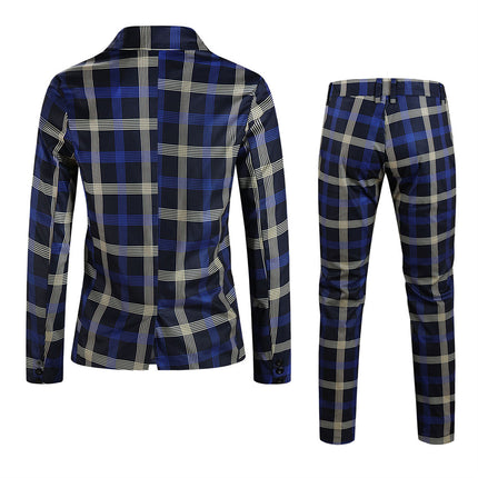 Men's Classic Plaid Suit #2TZ6021 - Suits | Blue Plaid / M