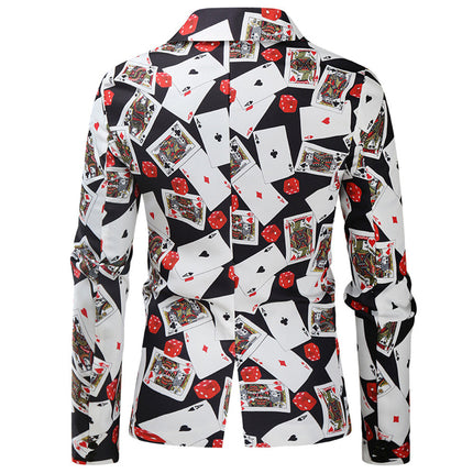 Men’s Casino Print Blazer – Poker & Dice Party Suit Jacket - Blazers | Multicolour / M
