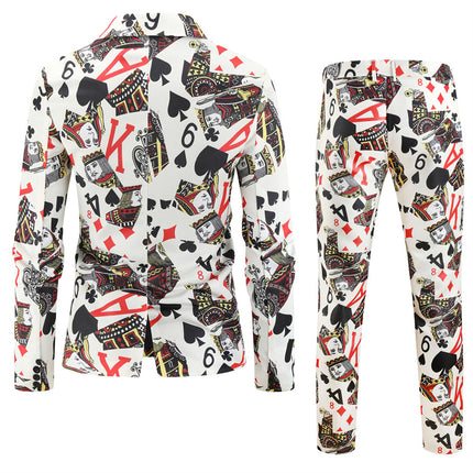 Men's Vintage Playing Card Print Suit Set – King & Queen Edition - Suits | Multicolour / M