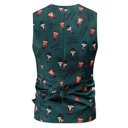 Men's Christmas Vintage Print Vest #MJ44 - Vests | Olive Green / M