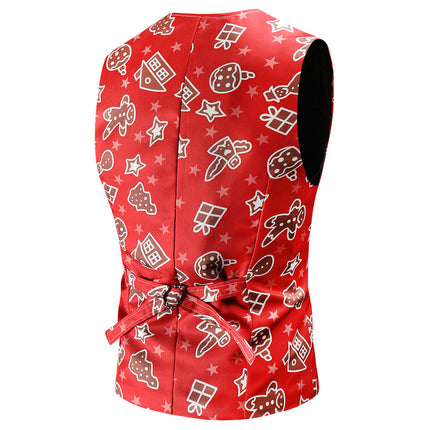 Men's Fashion Printed Vest Suit #2TZMK51 - Suits | Burgundy / M