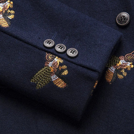 Men's Honeybee Embroidery Velvet Blazer #S8162 - Blazers | Navy Blue / XS