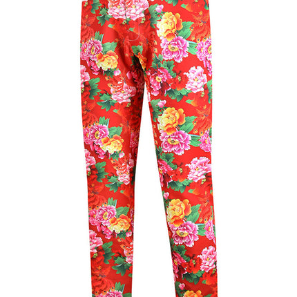 Men's Floral Pattern Leisure Trousers - Pants | Multicolor-red / M