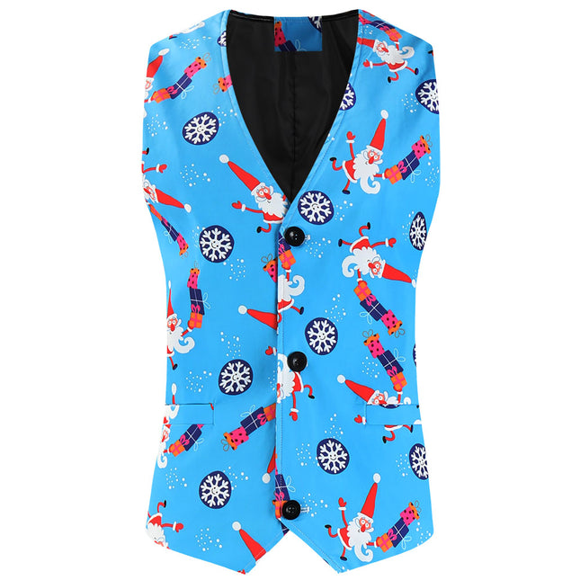 Men's Fresh Printed Vest Suit #2TZMK652 - Suits | Blue / M
