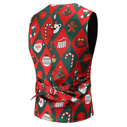 Men's Christmas Printed Vest Suit #2TZMK47 - Suits | Multicolour / M