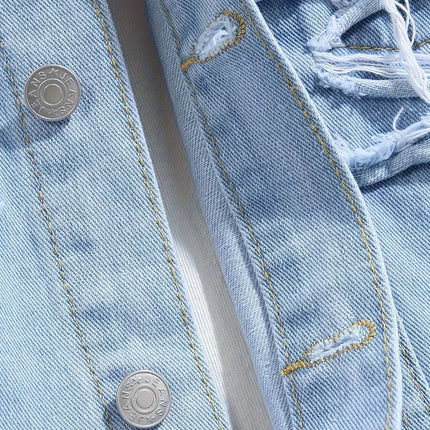 Men's Ripped Denim Jacket #25061243 - | Light Blue / S