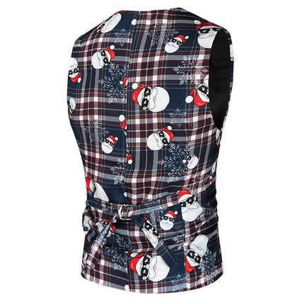 Men's Christmas Check Print Vest #MJ34 - Vests | Multicolour / M