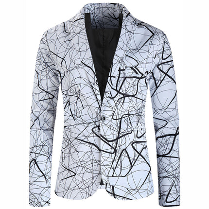 Men's Graffiti Print Art Suit Set - Black & White Trendy Blazer and Pants - | Multicolour / M