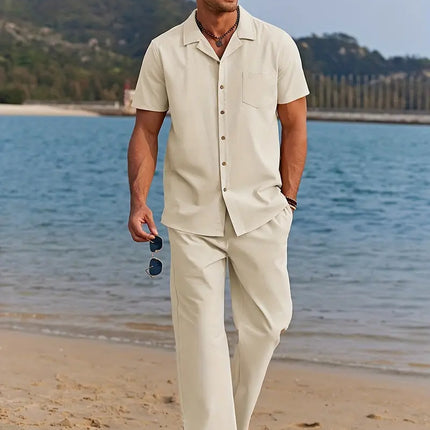 Men's 2pcs Linen Set #25061349 - | Apricot / S