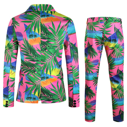 Tropical Vibes Men's Suit Set - Colorful Palm Leaf Printed Blazer and Pants - | Multicolour / M