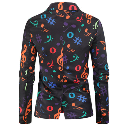 Men’s Music Note Print Blazer – Colorful Treble Clef Party Suit Jacket - Blazers | Multicolour / M