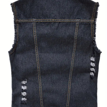 Men's Ripped Denim Vest #25061241 - Vests | Blue / XS