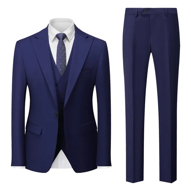 Men's 3 Piece Classic Suit #S8581 - Suits | Navy Blue / XS