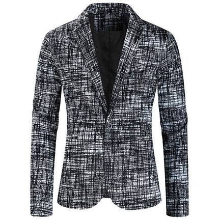 Men's Textured Grid Print Suit #2TZ314 - Suits | Black / M