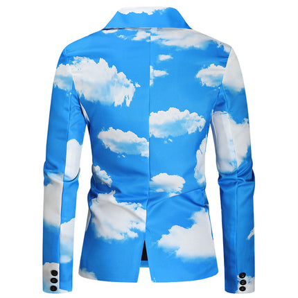 Men's Sky Cloud Print Suit Set – Unique Blue Party Blazer & Pants for Bold Style - Suits | Blue / M