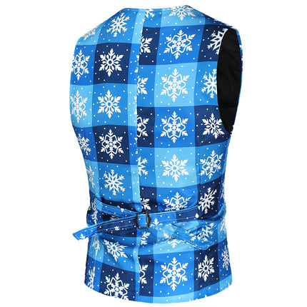 Men's Snowflake Plaid Vest #MJ42 - Vests | Blue / M