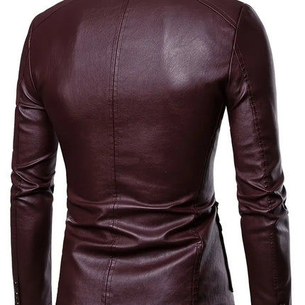 Men's Leather Jacket #25061245 - | Burgundy / 2XS