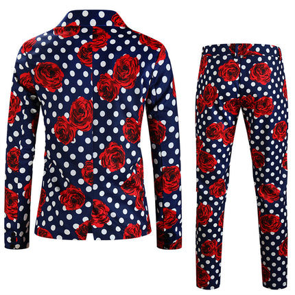 Men's Rose Dot Print Suit #2TZ163 - Suits | Black / M
