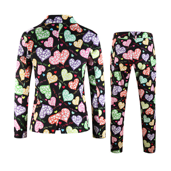 Men's Colorful Heart Print Suit #2TZ-XX236