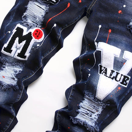 Men's Fashion Ripped Jeans #25062182 - | Navy Blue / 32