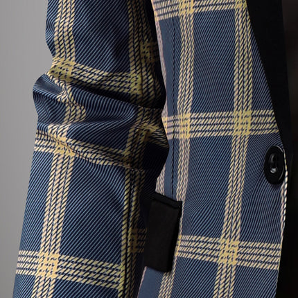 Men's Plaid Blazer - Slim Fit Stylish Checkered Suit Jacket for Parties & Weddings - Blazers | Blue Plaid / M