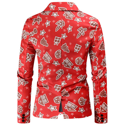 Men's Stylish Christmas Print Suit #2TZ51 - Suits | Burgundy / M