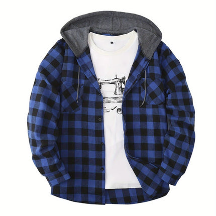 Men's Casual Plaid Hoodie #25701038 - | Peacock Blue / S